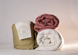 Organic cotton comforters with breathable cotton shell and fill, in eco-friendly natural colors